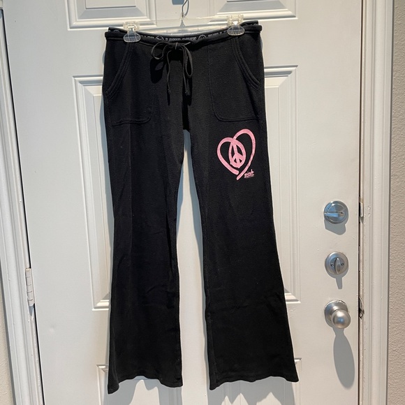 PINK Victoria's Secret Pants - Victoria's Secret PINK Thermal Waffle Knit Lounge Flare Pants Small Peace Black